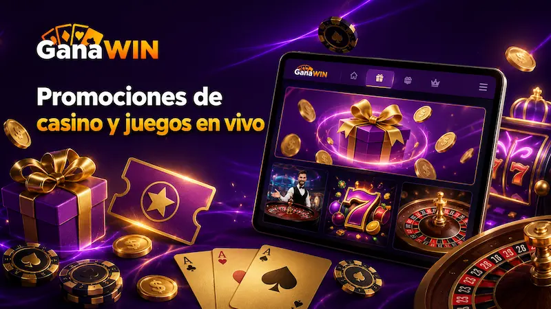 Promociones de casino y juegos en vivo en GanaWin con slots, ruleta y bonos