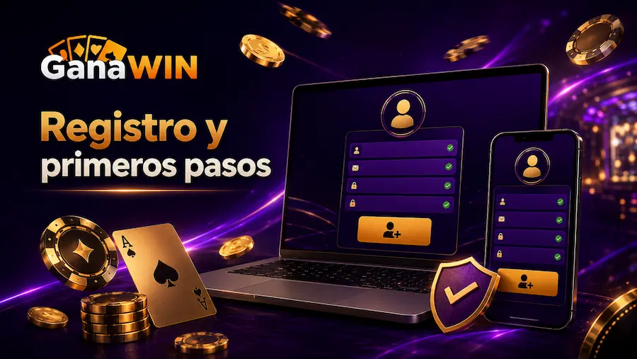 Registro en GanaWin con formulario de cuenta y verificación segura